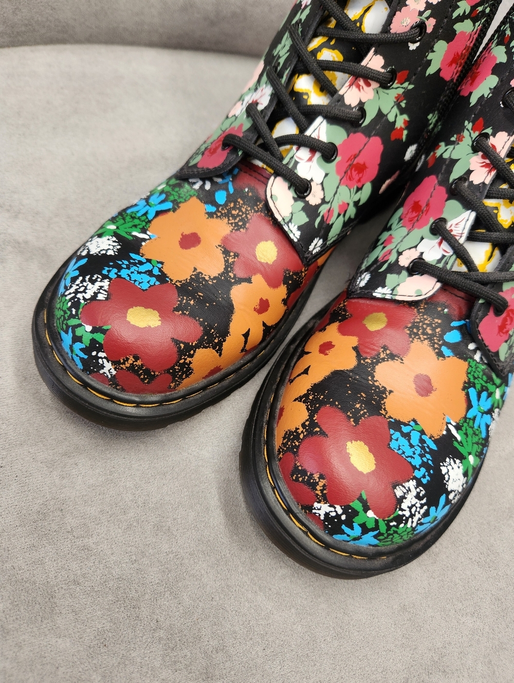 Dr. Martens Ankle Boots Women's 7 Black Floral Leather 1460 Pascal Mashup Rework - Picture 10 of 17